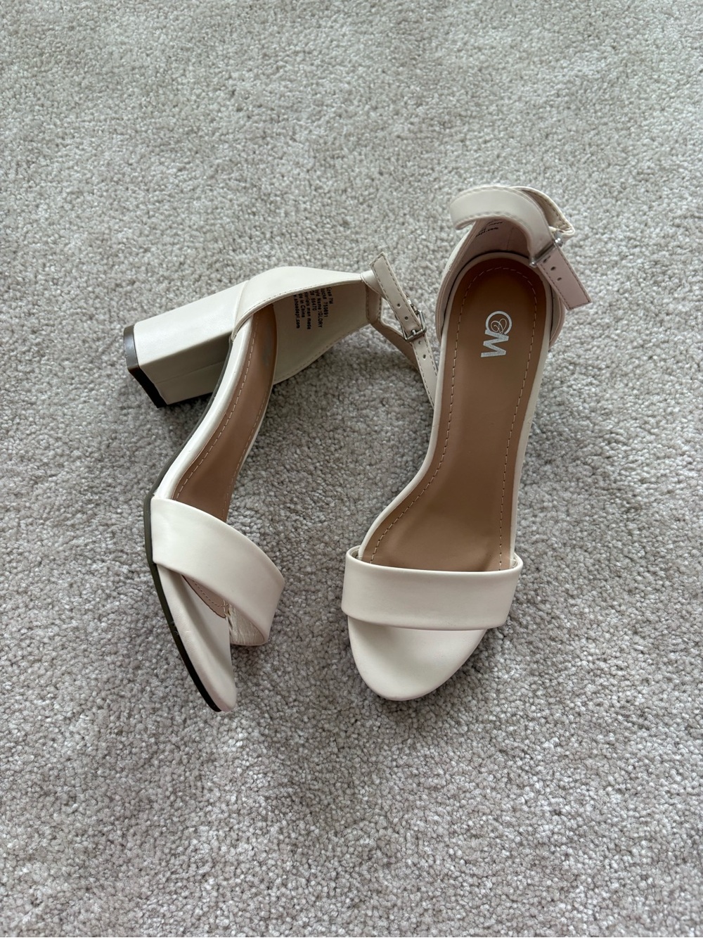 Cream Ankle-Strap Block Heel Sandals